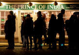 Queue for burgers at late night shopping
