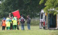 Accident involving sidecar driver, suspected broken ankle.